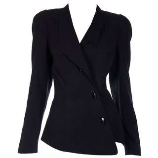 Size 48 1990s Deadstock Thierry Mugler Activ Asymmetrical Black Blazer Jacket