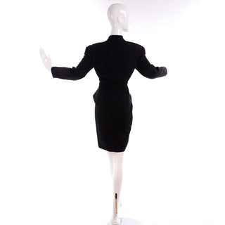 1990s Thierry Mugler black wool skirt suit with ribbed jacket and peplum 