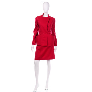 Thierry Mugler Paris Vintage Red Skirt and Jacket Suit cinched waist