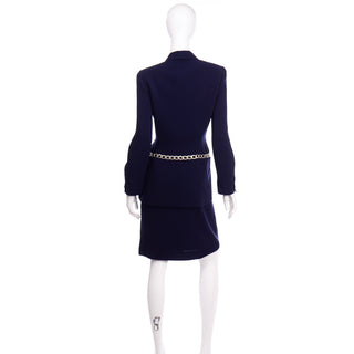 Vintage Navy Blue Thierry Mugler Skirt JAcket Suit with Chain Detail size Medium