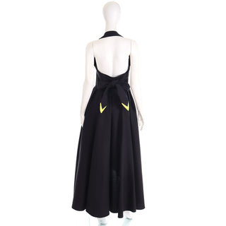 1980s Thierry Mugler Black & Yellow Cotton Halter High Low Dress Evening or day