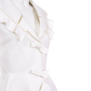 1980s Thierry Mugler Vintage Ivory Linen Blend Skirt & Peplum Blazer Jacket Suit