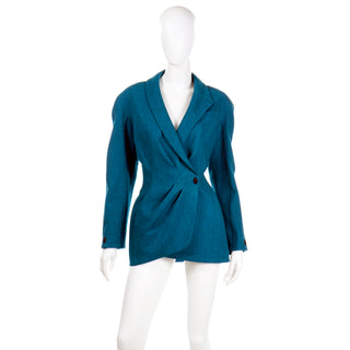 1980s Thierry Mugler Vintage Blue Green Teal Wool Jacket