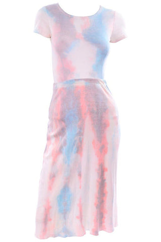 1970s Phyllis Sues Pink & Blue Cotton Tie Dye Skirt & Top