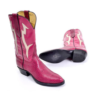 Narrow 8.5 Pink Leather & Snakeskin Cowgirl Boots