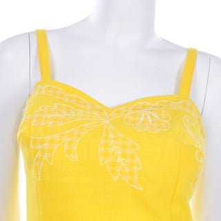 1960s Tina Leser Yellow Swimsuit Romper W/ Gingham Leaf Details