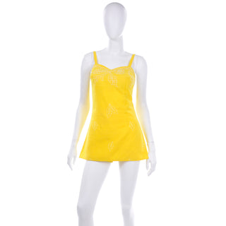 1960s Tina Leser Embroidered Yellow Romper