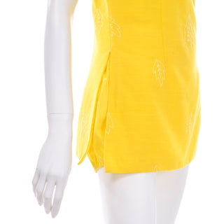 1960s Tina Leser Yellow Swimsuit Romper W/ Gingham Leaf Details