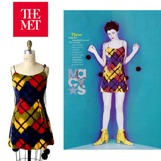 Todd Oldham Fall/Winter 1994/1995 Velvet Argyle Mini Dress featured in the MET and magazine