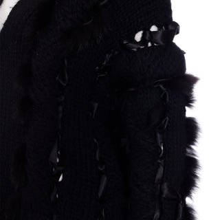 F/W 2002 Tom Ford for Gucci Fox Fur Black Wool Knit Chunky Sweater
