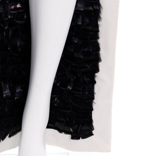 2001 Tom Ford Yves Saint Laurent Strapless Ivory YSL Silk Evening Dress w Black Feathers 