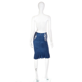 F/W 2003 Tom Ford YSL Yves Saint Laurent Blue Pleated Skirt W Sheer Lace