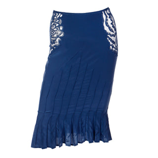 2003 Tom Ford YSL Yves Saint Laurent Blue Pleated Skirt W Sheer Lace rare
