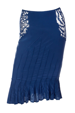 2003 Tom Ford YSL Yves Saint Laurent Blue Pleated Skirt W Sheer Lace