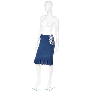 2003 Tom Ford YSL Yves Saint Laurent Blue Pleated Skirt W Sheer Lace documented on runway 