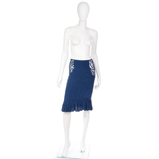 2003 Tom Ford YSL Yves Saint Laurent Blue Pleated Skirt W Sheer Lace deadstock w tag