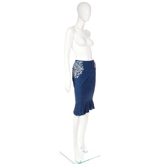 Deadstock 2003 Tom Ford YSL Yves Saint Laurent Blue Pleated Skirt W Sheer Lace