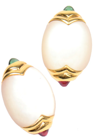 18k Gold Torres 750 Mother of Pearl Gemstone Earrings