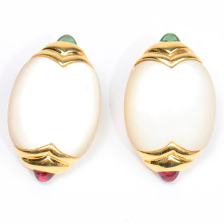 18k Gold Torres 750 Mother of Pearl Gemstone Earrings 1980s