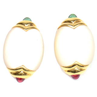 18k Gold Torres 750 Mother of Pearl Gemstone Earrings Rare