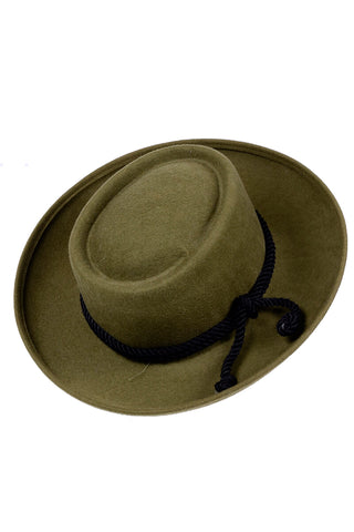 Olive Green Wool Bolero Gambler Boater Hat