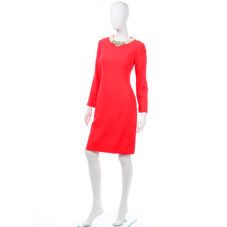 Vintage Travilla Red Evening Dress w Jeweled Rhinestone & Pearl Collar Saks
