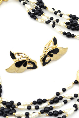 Demi Parure Trifari Pearl Enamel Vintage Necklace Earrings