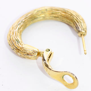 Vintage Trifari crown pierced earrings gold texture 
