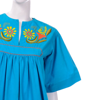 Casa de Josefa Vintage Blue Embroidered Maxi Dress 1960s