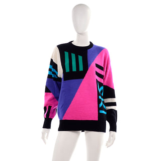 1980s Tyrolia Novelty "SKI" Abstract Oversized Wool Sweater Size Medium