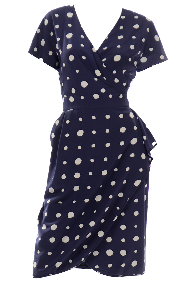 Vintage Emanuel Ungaro Parallele Navy Blue & White Polka Dot Silk Dress Modig Vintage Emanuel Ungaro Parallele Navy Blue & White Polka Dot Silk Dress Modig