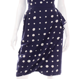 Vintage Ungaro Parallele Blue and White polka dot silk dress crossover