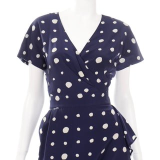 Vintage Ungaro Parallele Blue and White polka dot silk dress Fine Fabric