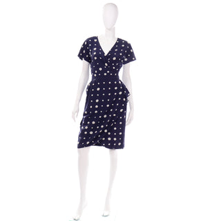 Vintage Ungaro Parallele Blue White polka dot silk dress