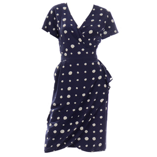 Vintage Ungaro Parallele Blue and White polka dot silk dress Medium