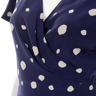 Vintage Ungaro Parallele Blue and White polka dot silk dress pleating