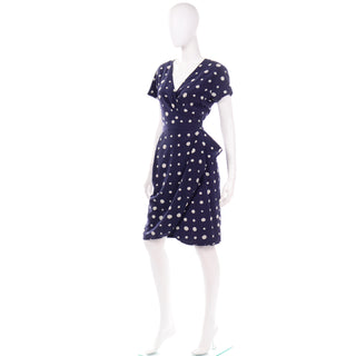 Vintage Ungaro Parallele Blue and White polka dot silk day dress 