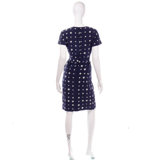 Vintage Ungaro Parallele Blue and White polka dot silk dress Short Sleeves