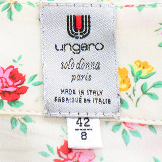 1980s Ungaro Vintage Colorful Rose Print Floral Top