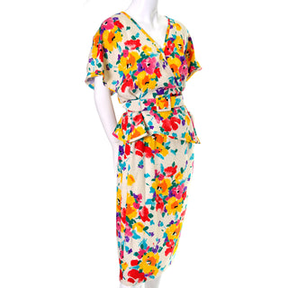 Emanuel Ungaro Parallele Vintage Dress in Multi Colored Floral Silk Print