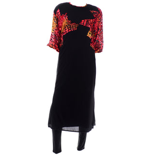 Diane Freis Vintage 2Pc Black Silk Jersey Dress & Pants Outfit w Burnout Velvet Rare 1980s