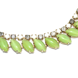 Vintage Green Moonstone & Rhinestone Choker Necklace