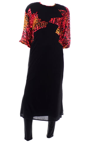 Diane Freis Vintage 2Pc Black Silk Jersey Dress & Pants Outfit w Burnout Velvet
