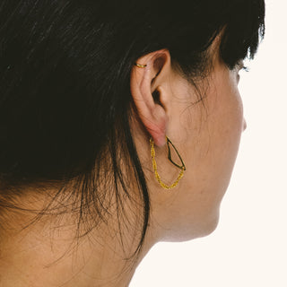 Chain Hoop Vintage Pierced Earrings w Angular Gold Tone Shape