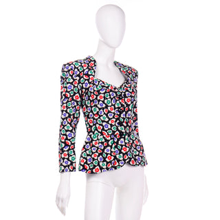 Vintage Unlabeled Vicky Tiel Couture Colorful Flower Peplum Jacket 1980s