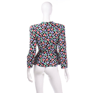1980s floral Vintage Unlabeled Vicky Tiel Couture Colorful Flower Peplum Jacket