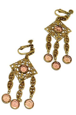 Vintage Goldette Mesh Fringe Crystal Drop Choker Necklace & Earrings