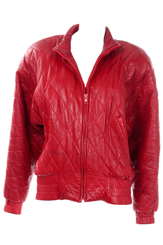 Vintage Red Leather quilted zip front jacket