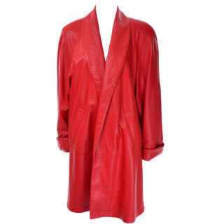 1980s Vakko Red Orange Leather Coat Vintage Jacket