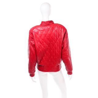 Vintage Red Leather quilted zip front jacket 1980s